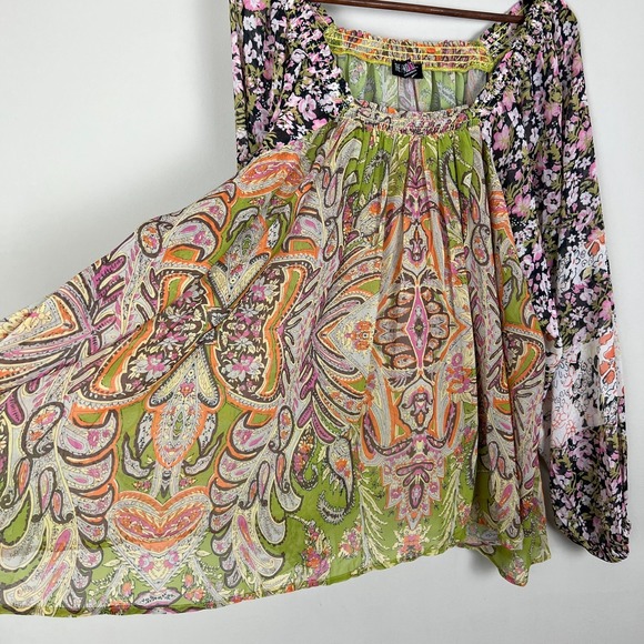 The Pyramid Collection Top 2X Floral Paisley Chiffon Sheer Boho Off Shoulder - Picture 7 of 13